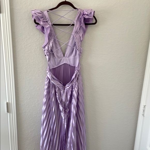 Lace Up Purple Pleated Gown Sz M - Picture 5 of 6